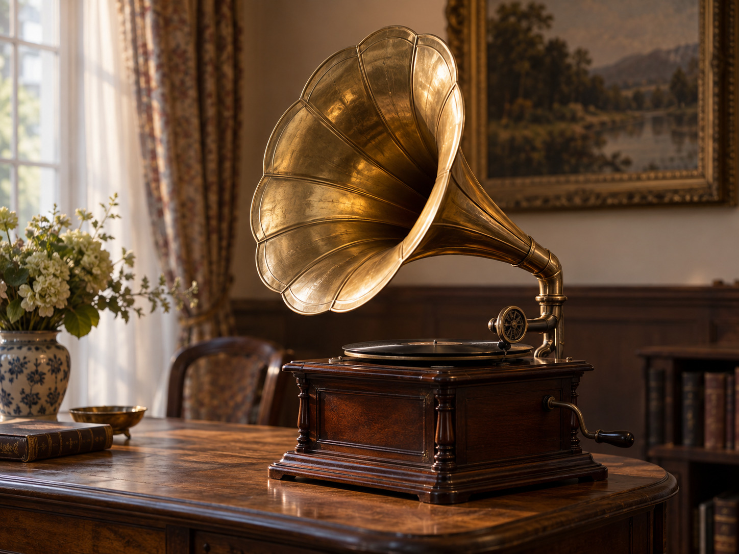 Historisches Grammophon als Sinnbild für die Entwicklung der Musikwiedergabe
